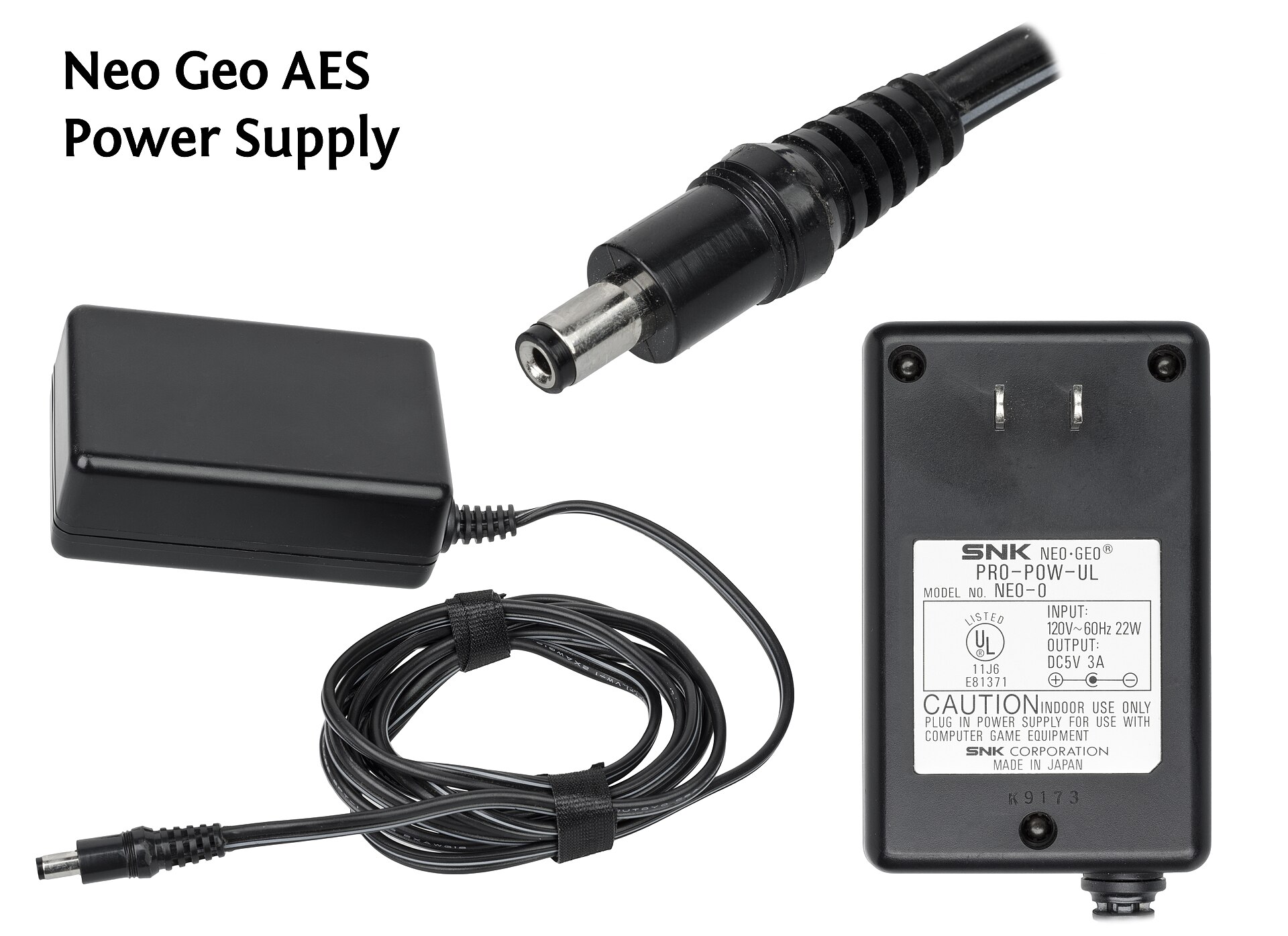 Bloc d'alimentation Neo Geo AES PRO-POW-UL avec son étiquette 5 volts